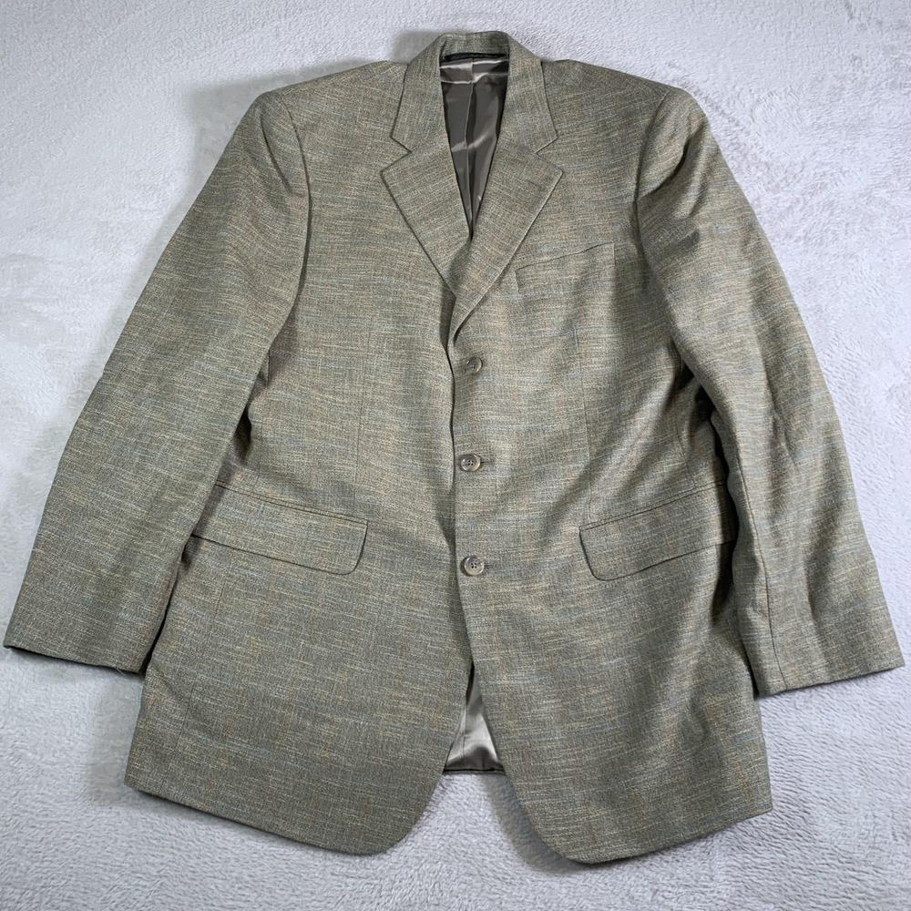 Jack Victor Jacket Mens 41L‎ Brown Wool Silk Linen Sport Coat Blazer Plaid